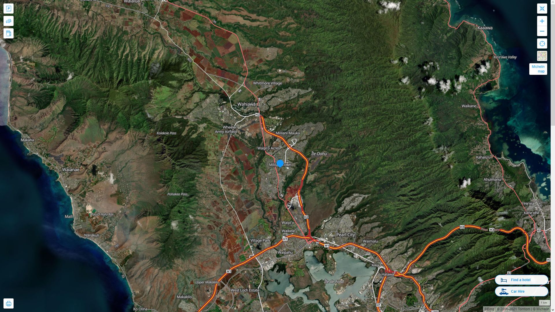 Mililani Town Hawaii Highway and Road Map with Satellite View